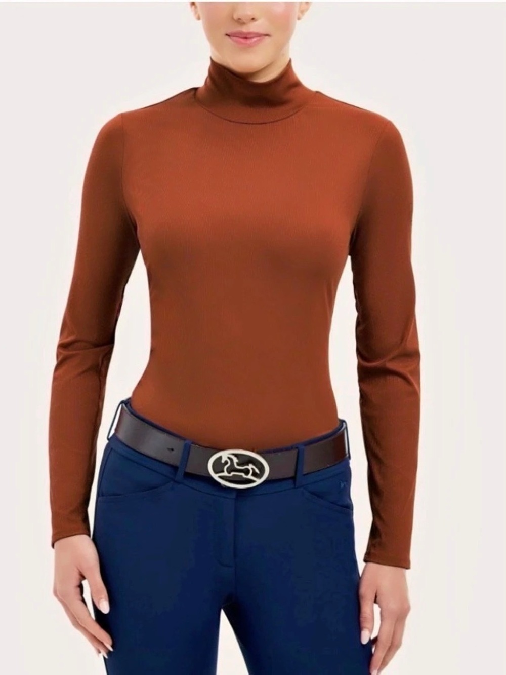🐴 RJ Classics Ladies' Joelle Mock Neck Long Sleeve Shirt in Baked Clay. Size S 🐴